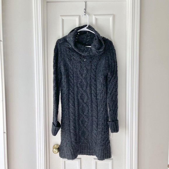 Free People Sweaters - Free People Women’s Grey Funnel Button Neck Cable Knit Tunic Sweater
